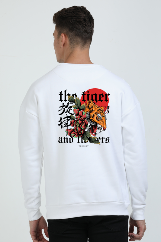 White Tiger and Flower Oversize Sweatshirt