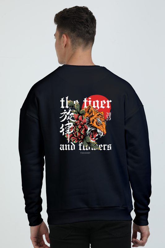 Black Tiger and Flower Oversize Sweatshirt